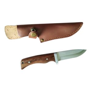 B.Bon Wooden Handle Survival Knife with Pouch Brown and Silver